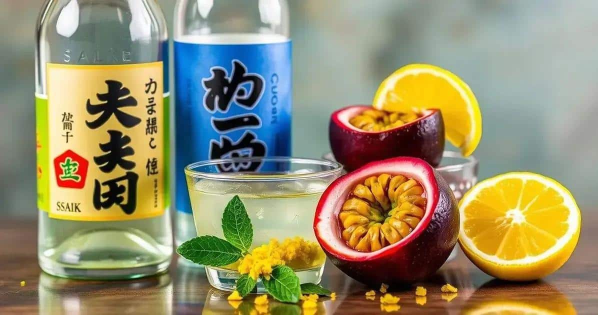 Ingrédients pour le saké avec jus de fruit de la passion et zeste de citron