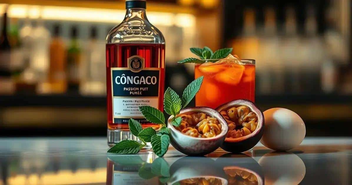 Ingrédients de la recette de cognac avec écume de fruit de la passion et menthe