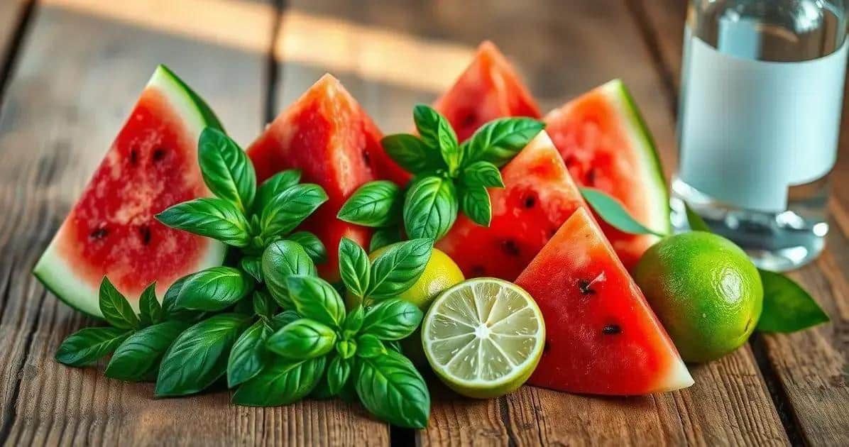 Ingrédients de la recette de mojito au jus de pastèque et basilic