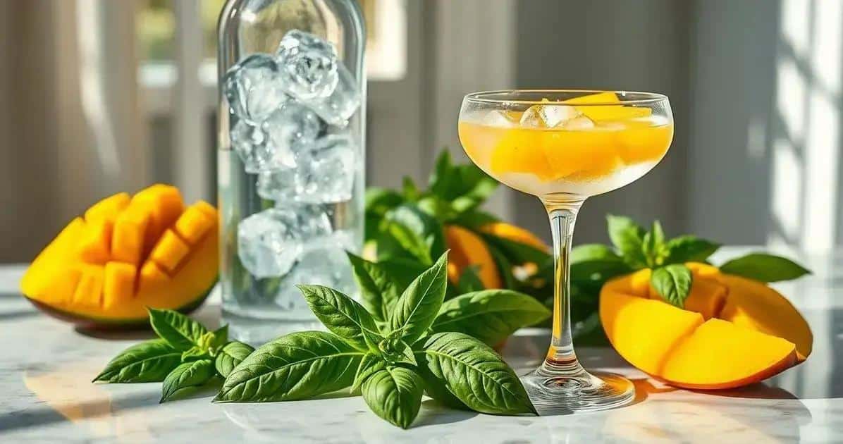Ingrédients de la recette du martini au jus de mangue et basilic