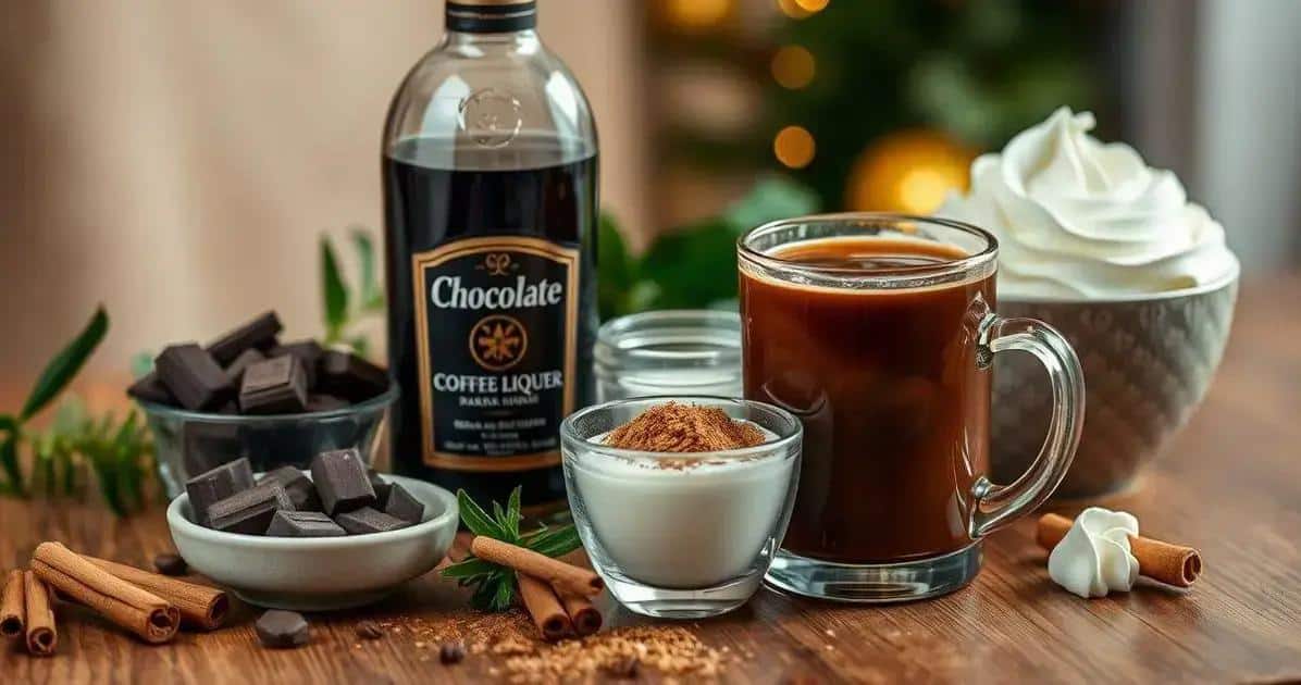 Ingrédients pour chocolat avec liqueur de café et cannelle