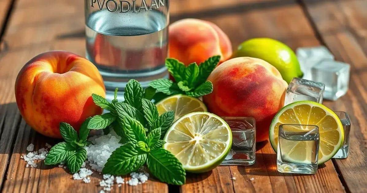Ingrédients pour la Caipiroska à la pêche