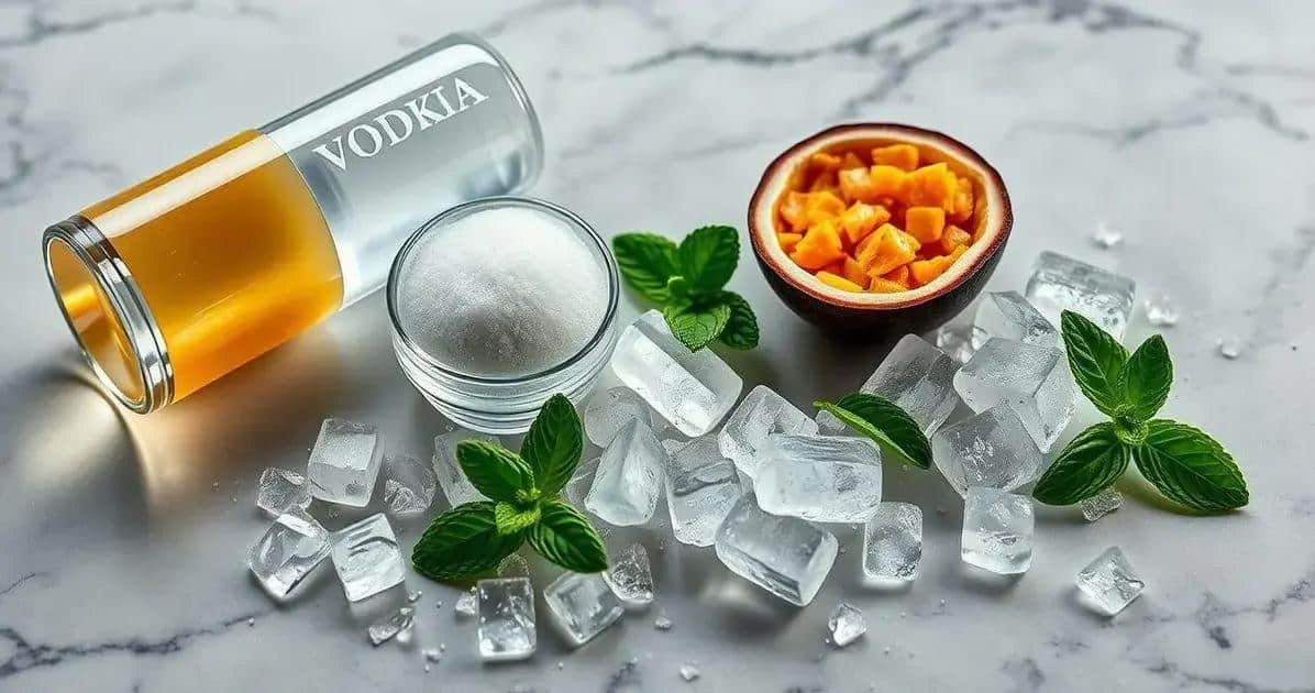 Ingrédients pour la Vodka avec écume de fruit de la passion et menthe