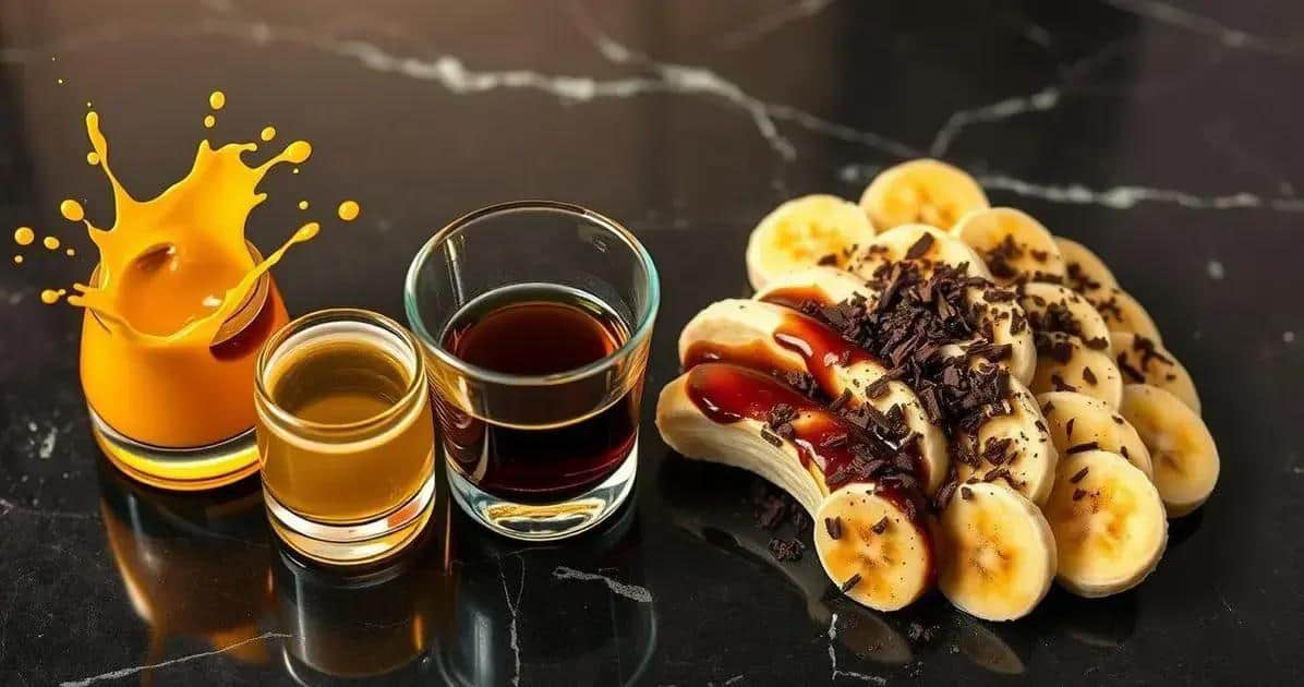 Ingrédients pour le rhum avec liqueur de banane et sirop de chocolat