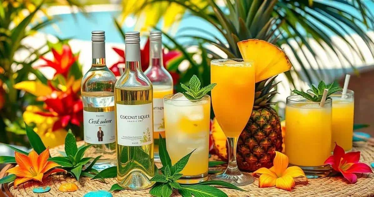 Ingrédients pour vin blanc avec liqueur de coco et ananas