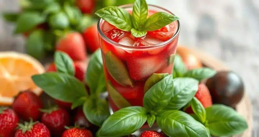 Boisson énergétique tropicale avec fruits rouges et basilic : Un coup de boost rafraîchissant