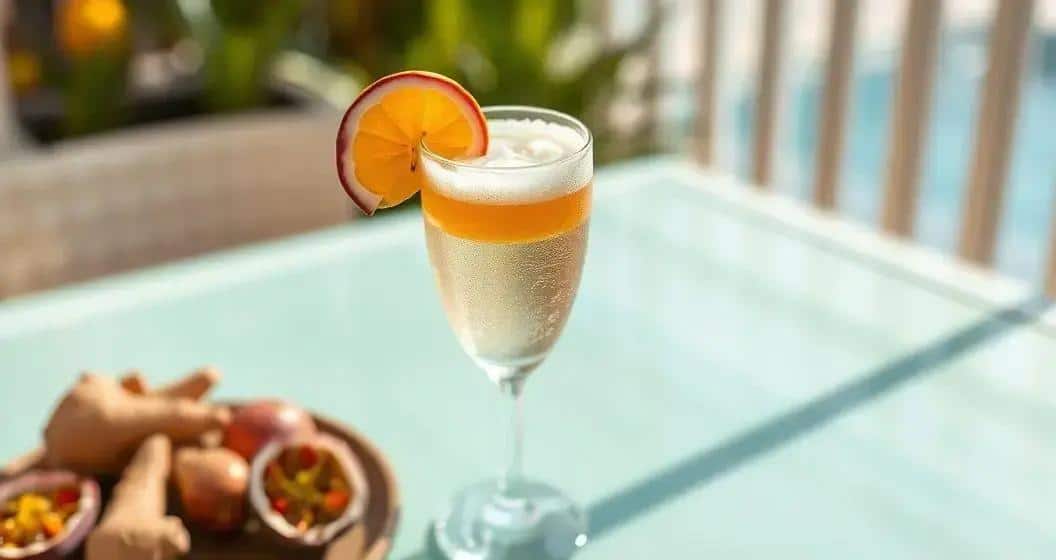 Champagne avec écume de fruit de la passion et gingembre : Un délice rafraîchissant