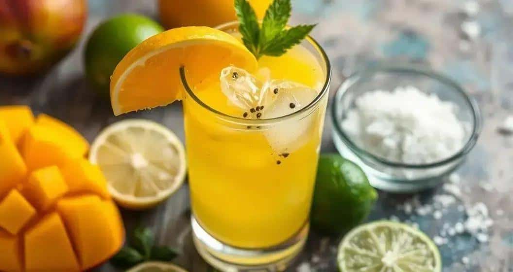 Ingrédients de la Caïpirinha à la mangue avec poivre noir Ingrédients de la Caïpirinha à la mangue avec poivre noir