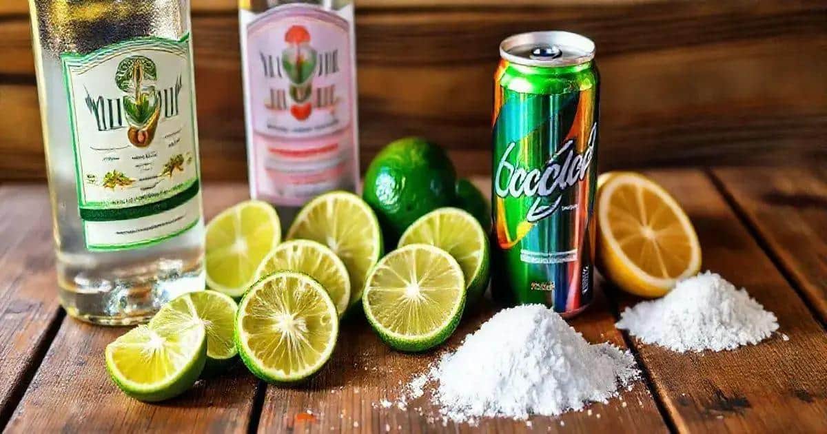 Ingrédients de la Caïpiríssima avec boisson énergisante