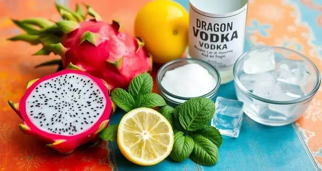 Ingrédients de la Caipiroska au fruit du dragon Ingrédients de la Caipiroska au fruit du dragon
