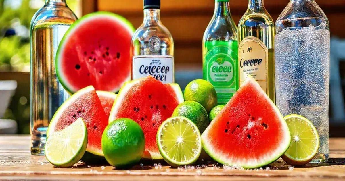 Ingrédients de la margarita avec soda à la pastèque