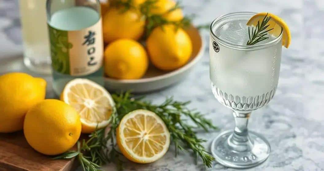 Ingrédients de la recette de saké avec jus de citron et romarin