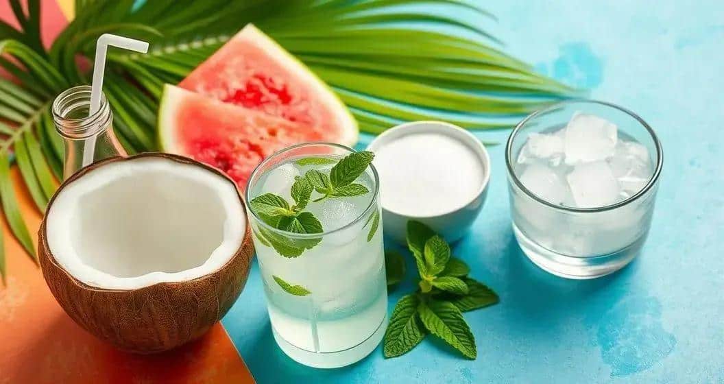 Eau de coco avec jus de pastèque et menthe : Une boisson estivale rafraîchissante 2 ingredients de la recette deau de coco avec jus de pasteque et menthe - Best Blog Brasil - Os Blogs mais Incríveis da Web