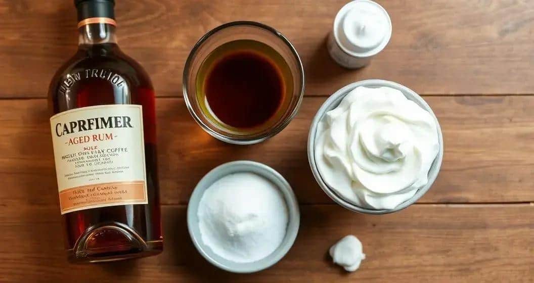 Ingrédients de la recette du rhum vieilli avec mousse de café Ingrédients de la recette du rhum vieilli avec mousse de café