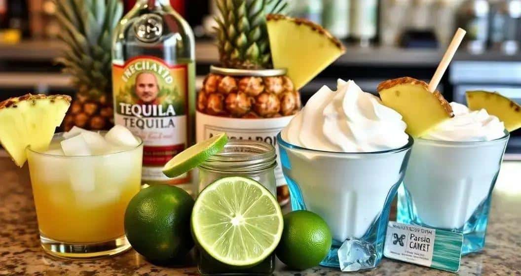 Ingrédients de la Tequila tropicale avec ananas et noix de coco Ingrédients de la Tequila tropicale avec ananas et noix de coco