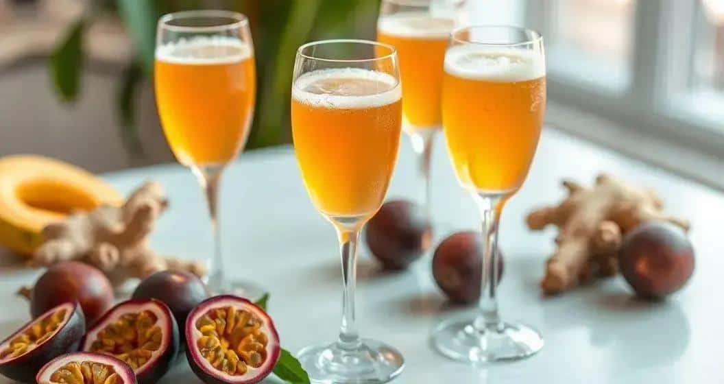 Ingrédients nécessaires pour le champagne avec écume de fruit de la passion et gingembre