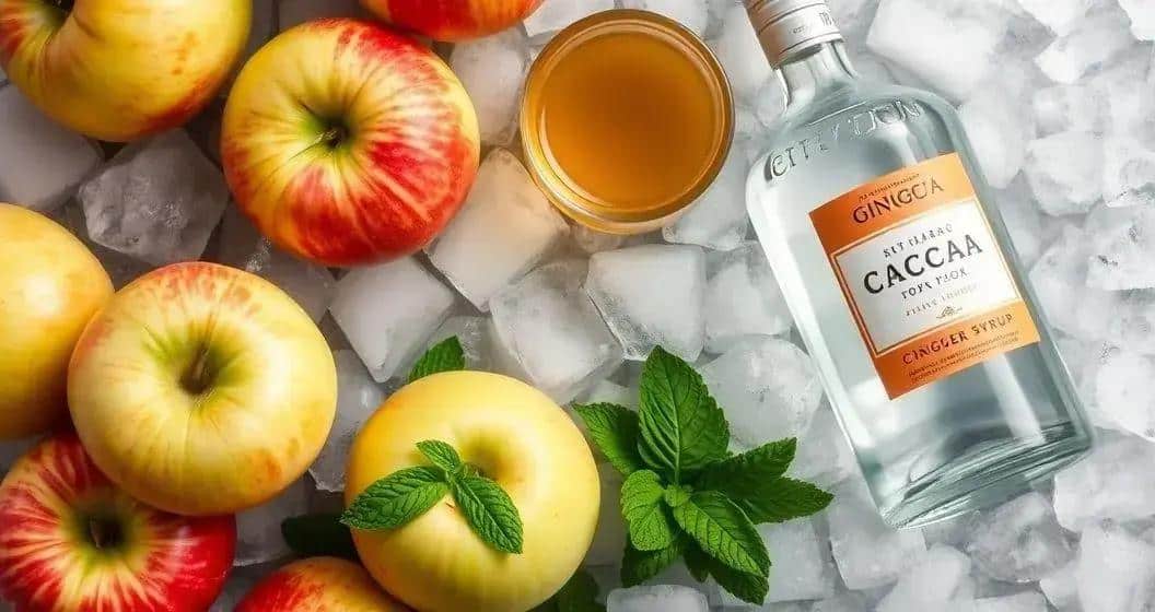 Ingrédients pour Cachaça avec sirop de gingembre et pomme Ingrédients pour Cachaça avec sirop de gingembre et pomme