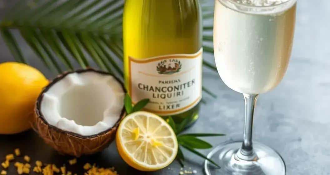 Ingrédients pour Champagne avec Liqueur de Coco et Zeste de Citron Ingrédients pour Champagne avec Liqueur de Coco et Zeste de Citron