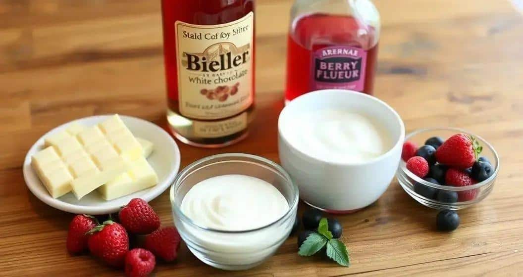 Ingrédients pour Chocolat Blanc avec Liqueur de Baies Ingrédients pour Chocolat Blanc avec Liqueur de Baies