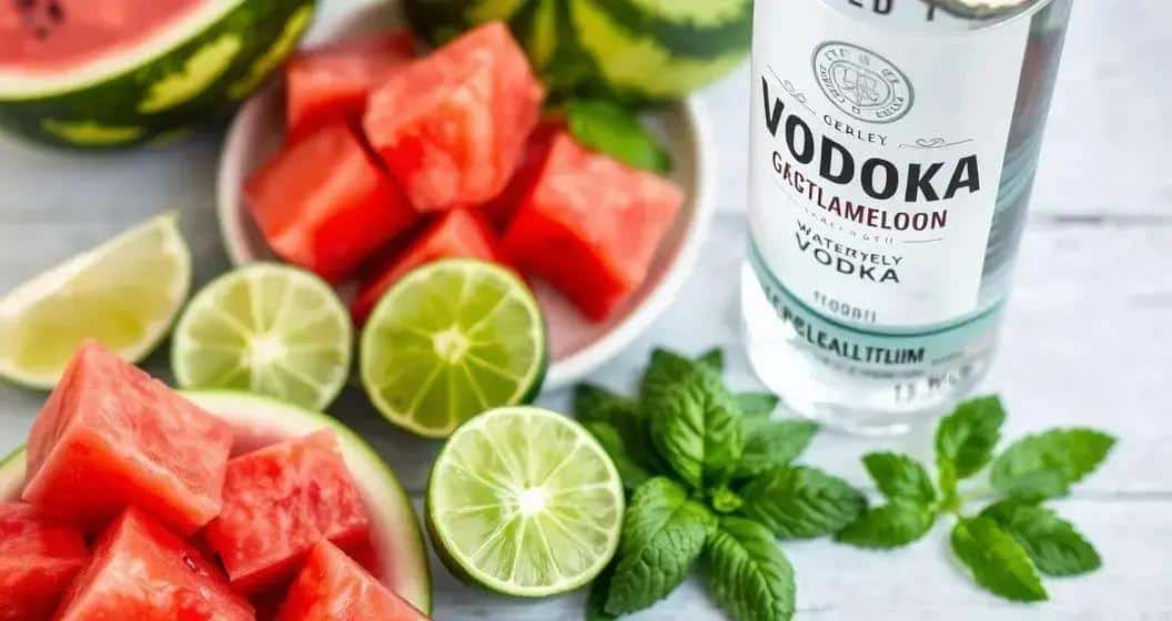 Ingrédients pour la Caipiroska à la pastèque Ingrédients pour la Caipiroska à la pastèque