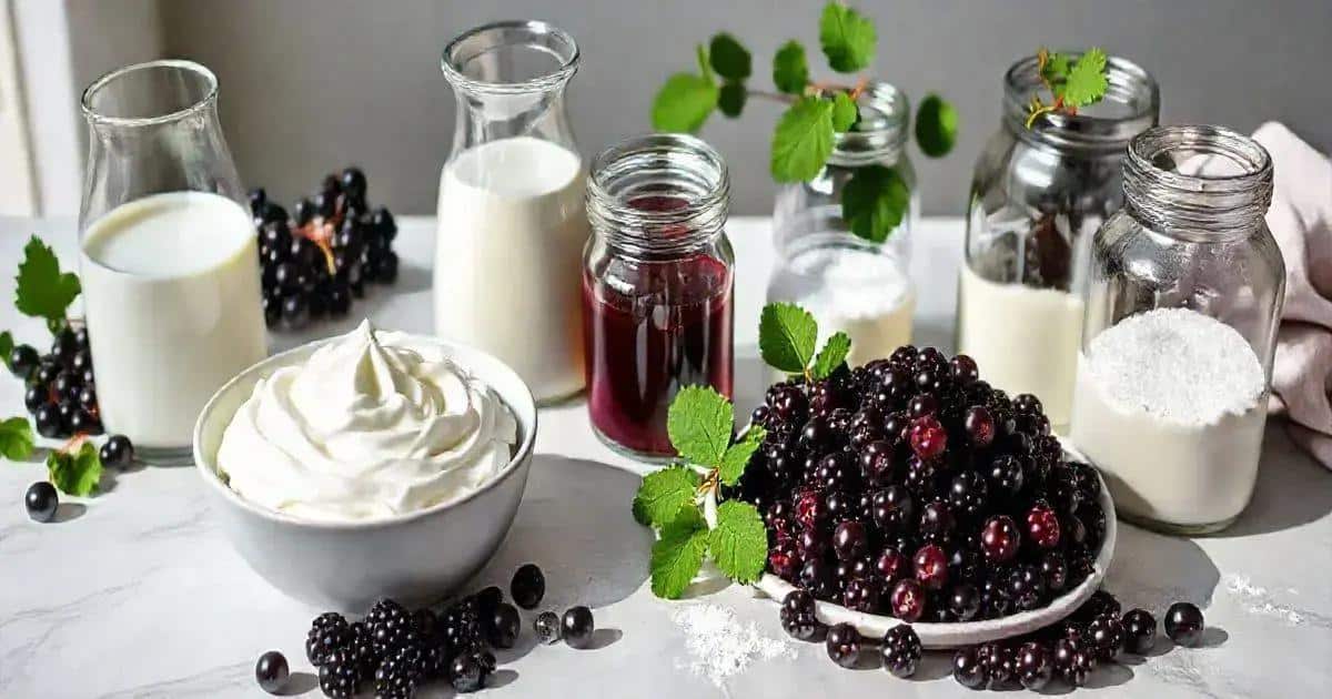 Ingrédients pour la glace avec liqueur de cassis et vin pétillant