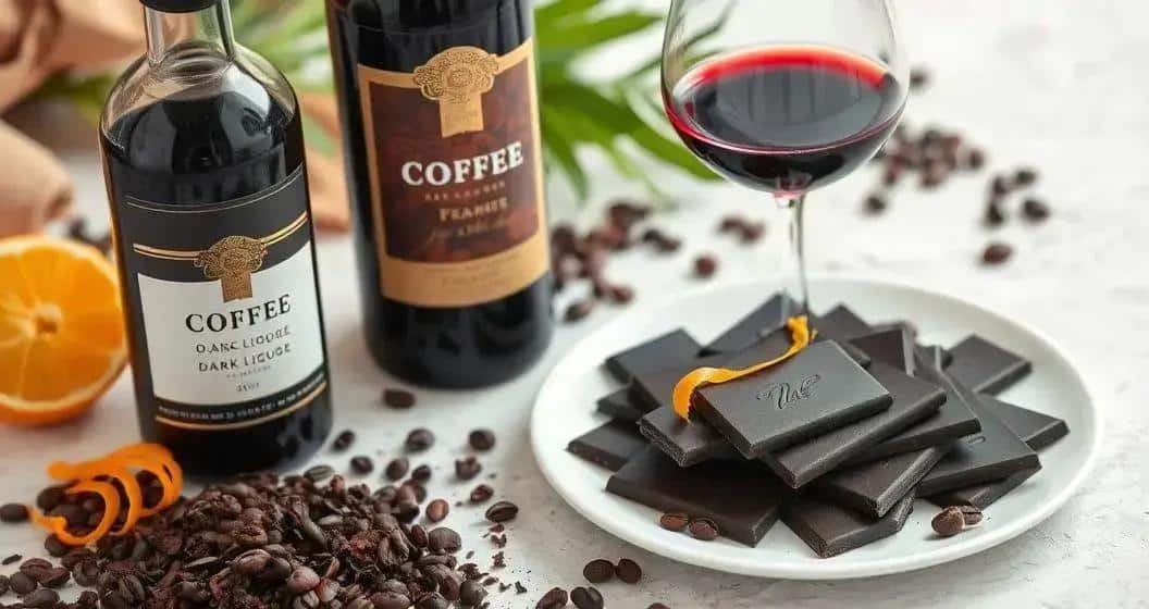 Ingrédients pour le vin avec liqueur de café et copeaux de chocolat Ingrédients pour le vin avec liqueur de café et copeaux de chocolat