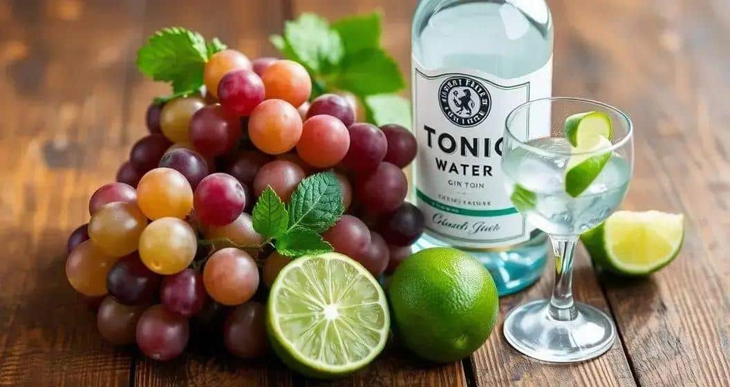 Ingrédients pour un Gin Tonic avec raisins