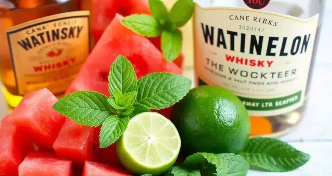Ingrédients pour un Whisky Tropical avec Pastèque et Menthe