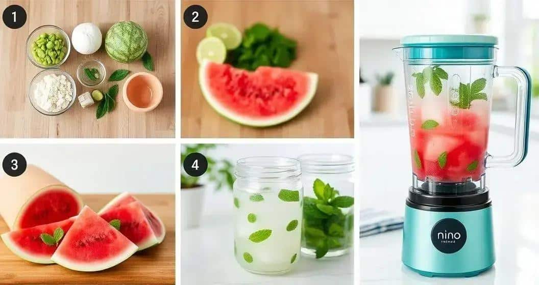 Eau de coco avec jus de pastèque et menthe : Une boisson estivale rafraîchissante 3 preparation de leau de coco avec jus de pasteque et menthe - Best Blog Brasil - Os Blogs mais Incríveis da Web