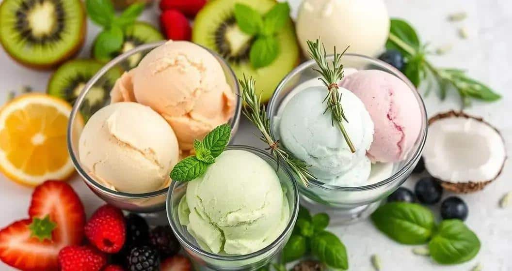 Variantes de glace avec jus de kiwi et romarin Variantes de glace avec jus de kiwi et romarin