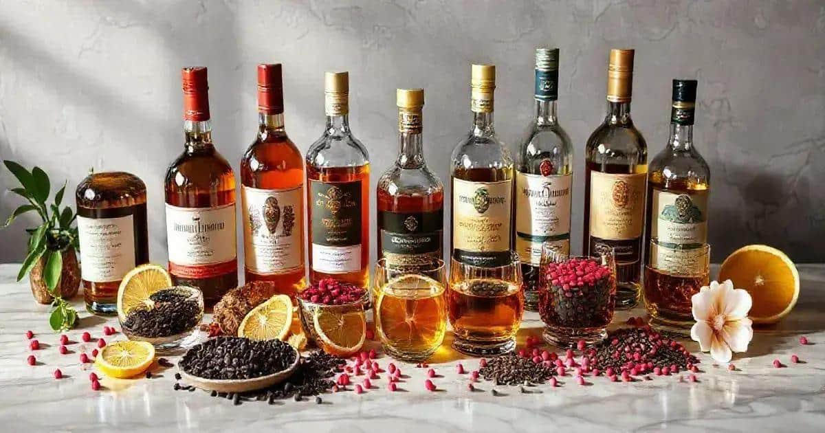 Variantes du whisky avec thé noir et poivre rose