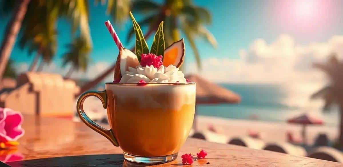 Caffè con Liquore al Cocco e Pepe Rosa: Una Fuga Tropicale nella Tua Tazza