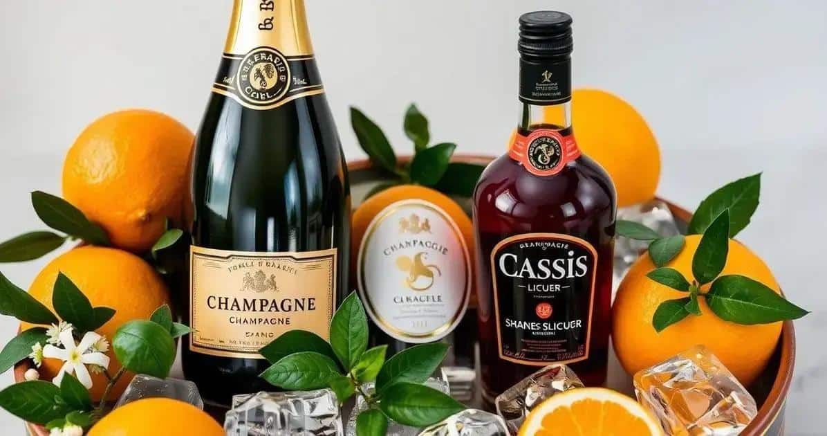 Ingredienti del cocktail Champagne con liquore al cassis e arancia