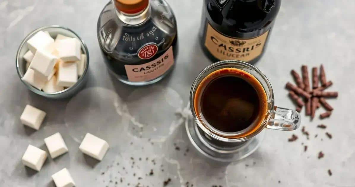 Ingredienti per caffè con liquore al cassis e crema di cocco