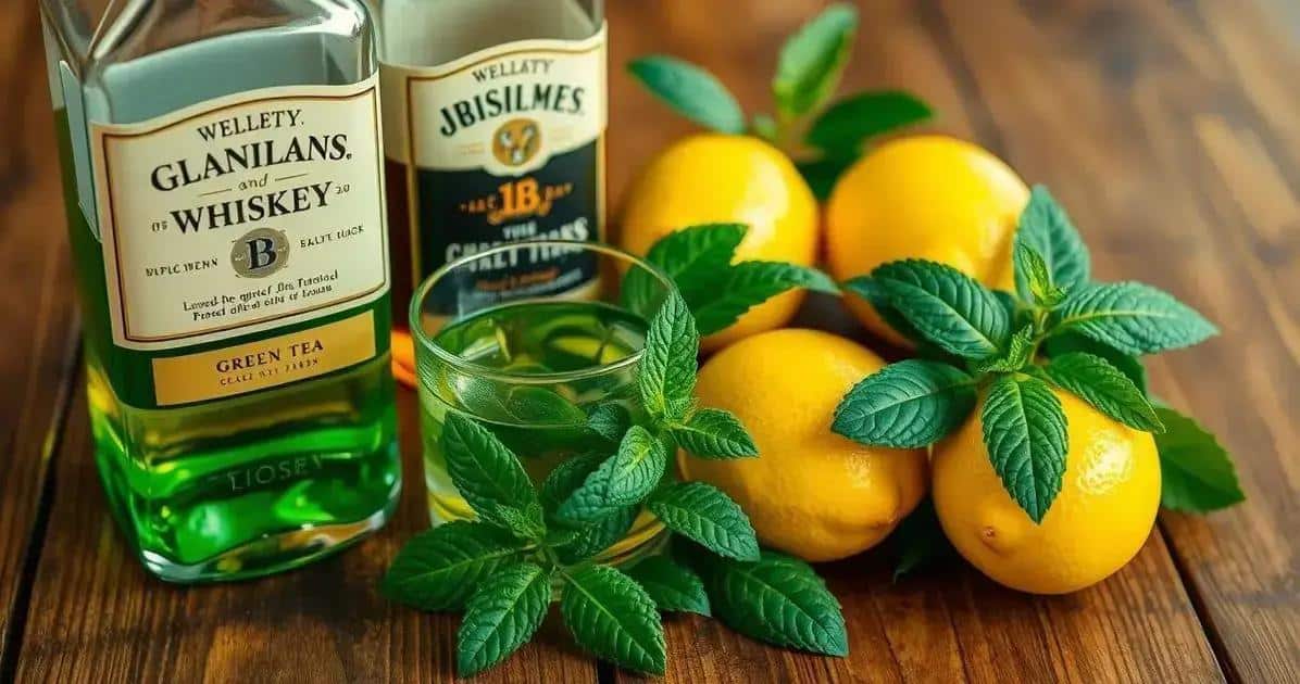 Ingredienti per cocktail al tè verde con whisky e limone