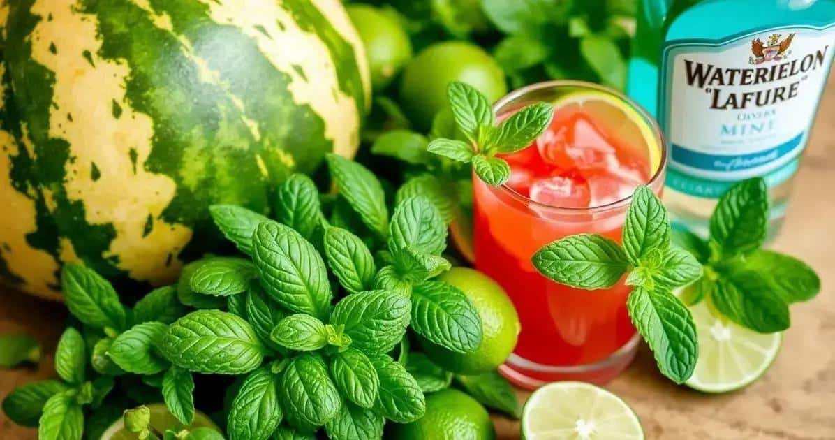 Ingredienti per il cocktail estivo con liquore alla menta e anguria