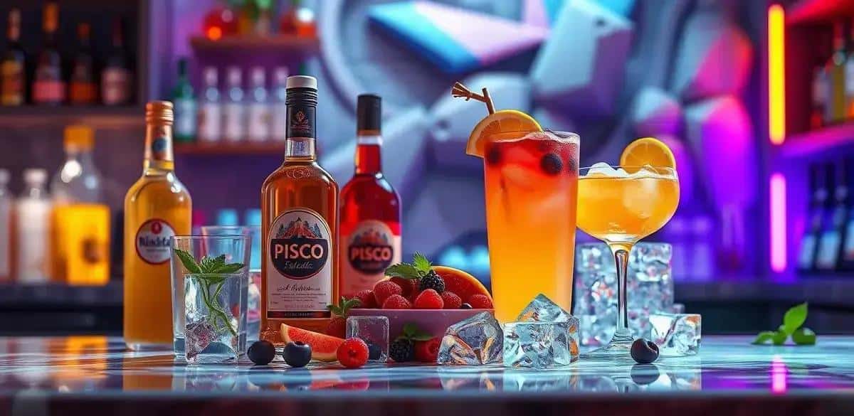 Ingredienti per il cocktail Pisco con liquore ai frutti rossi e soda