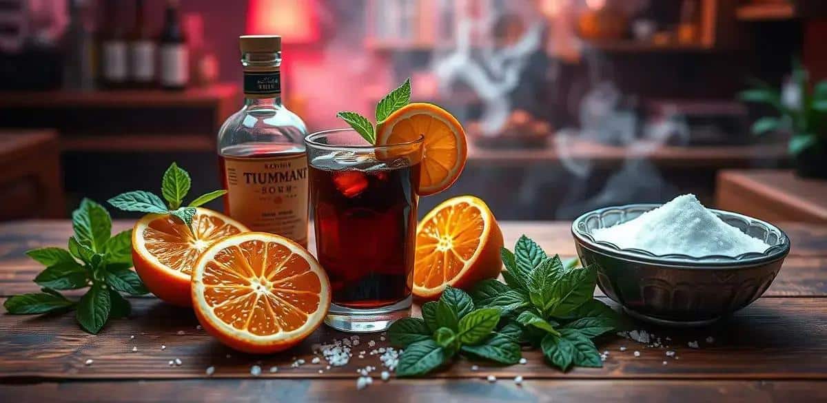 Ingredienti per il cocktail Rum con tè nero e arancia