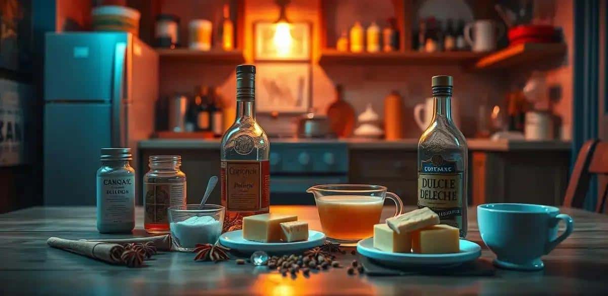 Ingredienti per il liquore al dulce de leche con cognac