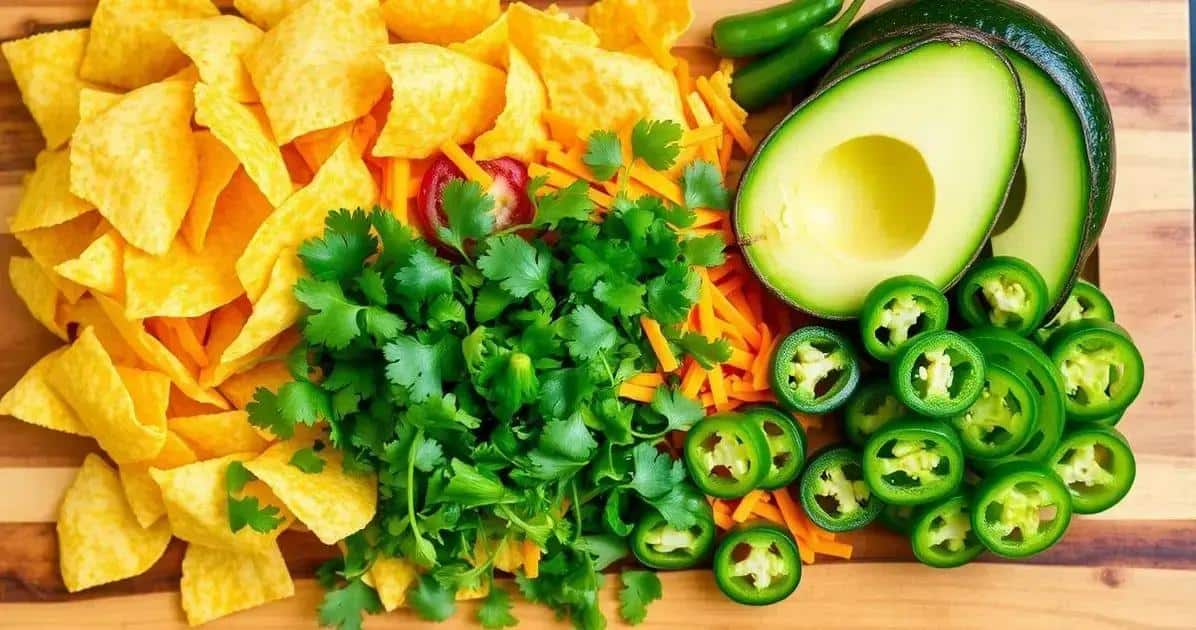 Ingredienti per nachos con formaggio e guacamole