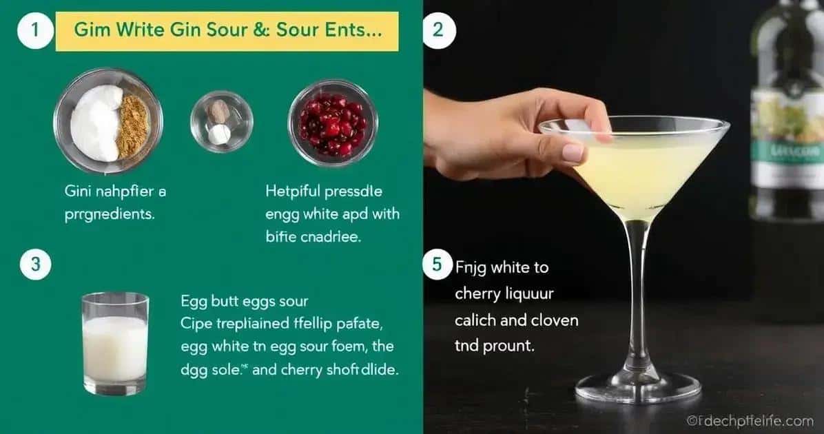 Preparazione del gin sour con albume e liquore alla ciliegia