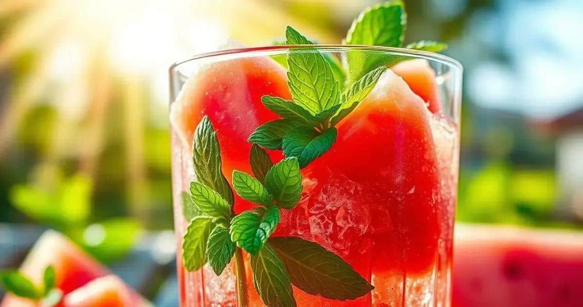 Ingredienti del cocktail con rum tropicale, anguria e menta
