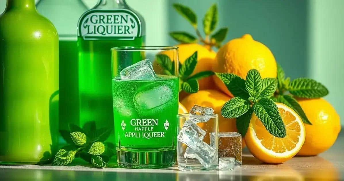 Ingredienti della bevanda verde con liquore alla mela e limone di Sicilia