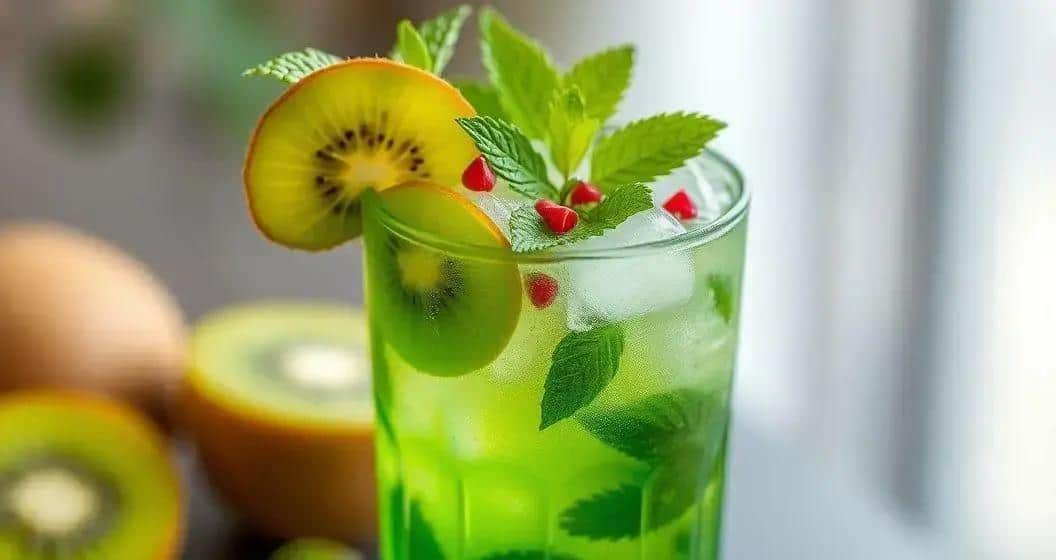 Come decorare la bevanda verde con kiwi e menta