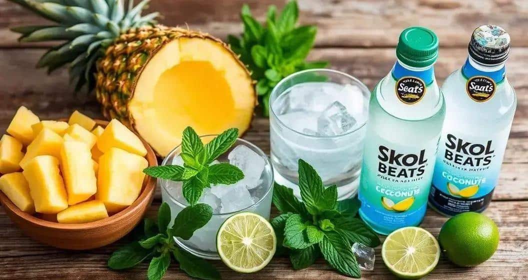 Ingredienti del Cocktail Skol Beats con Acqua di Cocco e Ananas Ingredienti del Cocktail Skol Beats con Acqua di Cocco e Ananas
