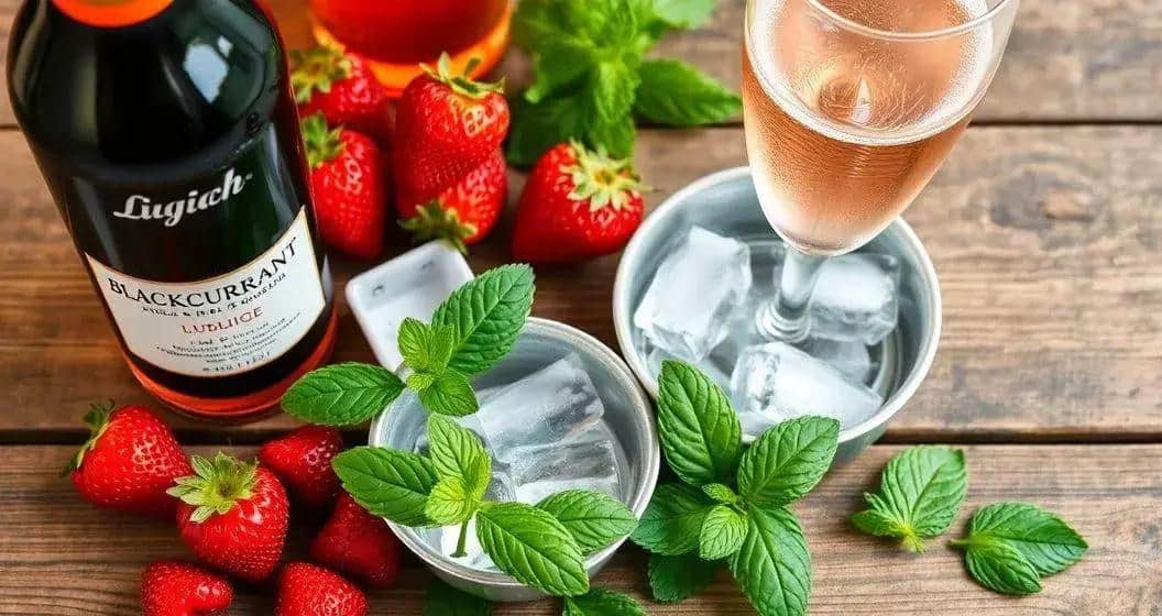 Ingredienti del Liquore al Cassis con Spumante e Fragole Ingredienti del Liquore al Cassis con Spumante e Fragole