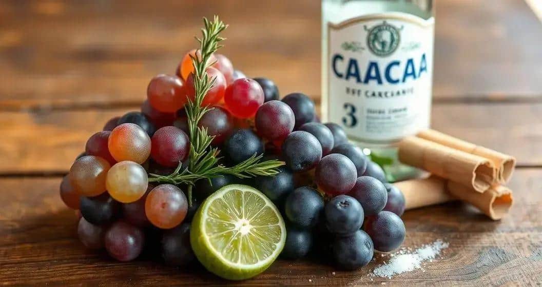 Ingredienti della Caipiríssima all’uva con rosmarino Ingredienti della Caipiríssima all’uva con rosmarino