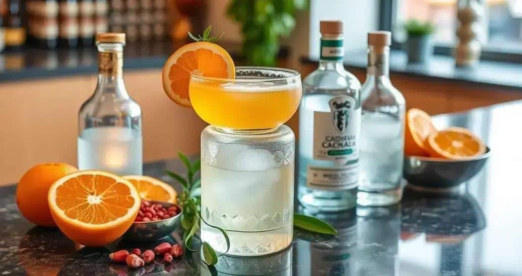 Ingredienti della ricetta per cachaça con arancia e pepe rosa Ingredienti della ricetta per cachaça con arancia e pepe rosa