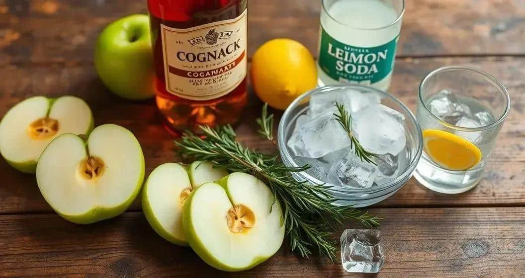 Ingredienti necessari per il Cognac con soda alla mela verde e rosmarino