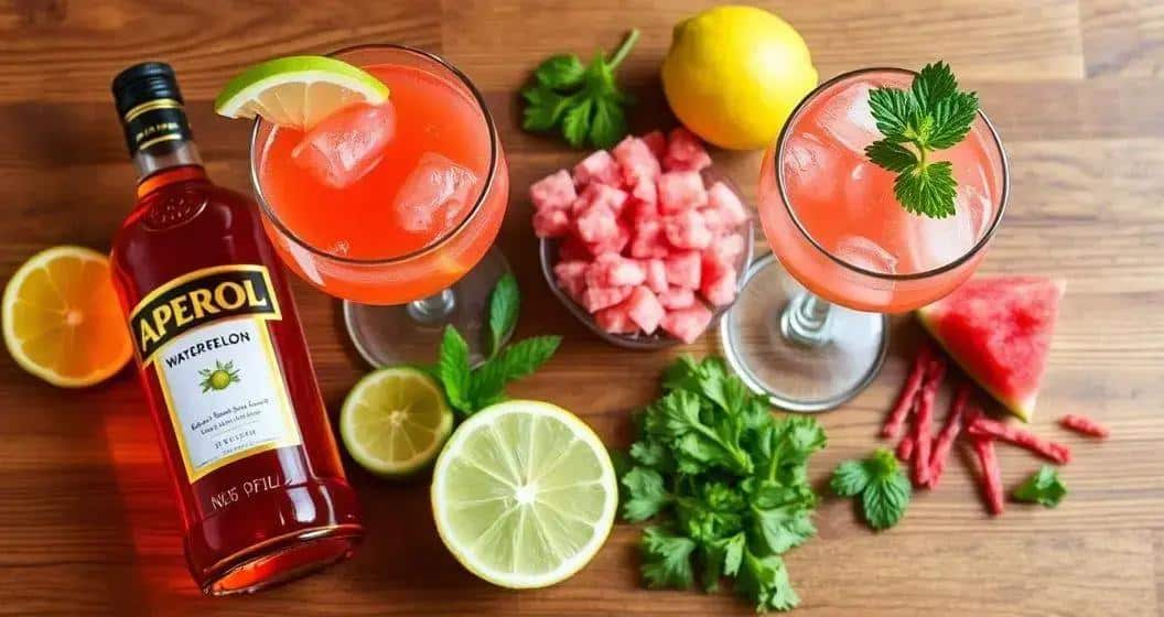 Ingredienti per Aperol con succo di anguria e scorza di limone